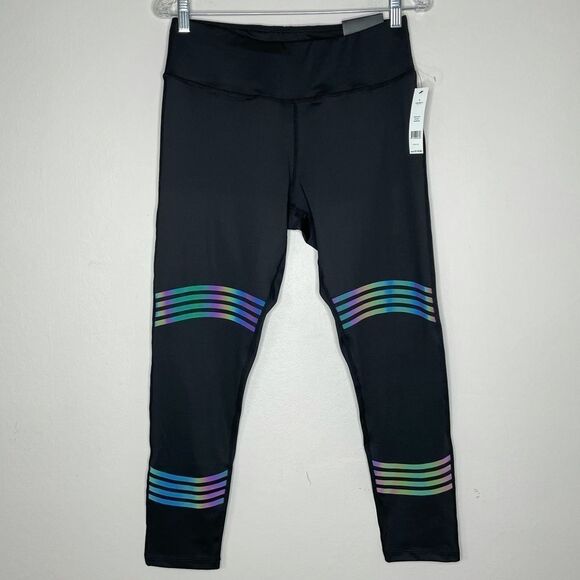 BCBGMaxAzria Pants - BCBGMaxAriza Black‎ Rainbow-Accent Active Workout Gym Running Leggings NEW NWT